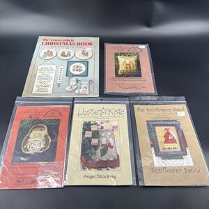 Lot 6 New Christmas Holiday Cross stitch Kits Ornament Stocking Santa Nativity
